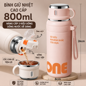 Bình giữ nhiệt inox 316 có nắp và ống hút dung tích 800ML