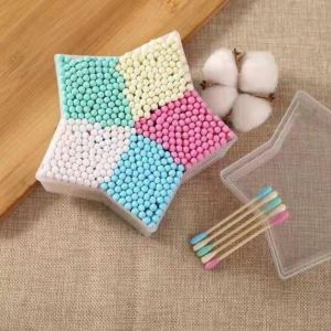 Tăm Bông Gỗ Màu 2 Đầu 500 Que Hộp Ngôi Sao Cao Cấp - Cotton Buds Vệ Sinh Tai Makeup Tẩy Trang