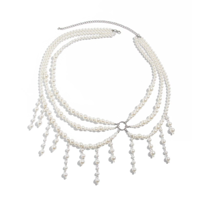 Multi Layer Pearls Fringe Waist Chain Adjustable Length Body Chain For Women Elegant Party Accessory