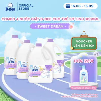 Combo 4 Nước giặt quần áo em bé D-nee 3000 ML - Dnee Sweet Dream (Smile Booster Series)