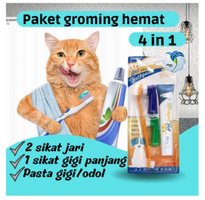 PAKET 4 in 1 Set Sikat Gigi dan Odol Anjing Kucing Dog Tooth Brush and Paste