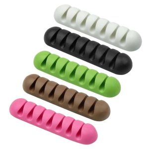 XUANYUAN Silicone Quản lý máy tính để bàn Kẹp cáp Cuộn dây cáp Đường dây điện thoại Giá đỡ dây 7 lỗ Bộ tổ chức cáp USB Cuộn dây Kẹp cáp