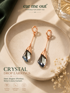 [SG] Rose Gold Crystal Drop Earrings | Geometric Crystal Dangle Earrings | Elegant Statement Earrings | Modern Minimalist Jewellery | ear me out (EMO-100)
