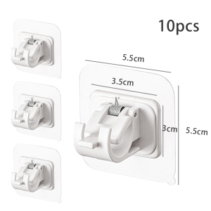 10pcs Adjustable Curtain Rod Holder - Self Adhesive Plastic Clips Hooks Nail-Free Shower Brackets No Drilling Required