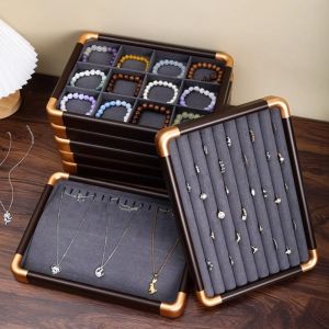 NOVELLEO Velvet Wooden Jewelry Tray Necklaces Bracelets Large Capacity Jewelry Display Tray Simple Earrings Rings Jewelry Organizer Jewelry Storage