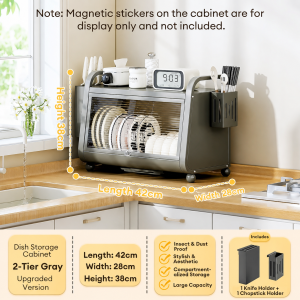 COHF Kitchen Counter Organizer Dish Storage Cabinet Plate Bowl Rack Countertop Storage Shelf Dustproof Kitchen Organizer Large Capacity Home Use