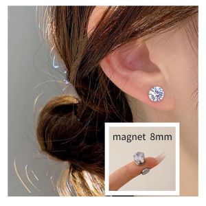 1 Pcs Magnetic Zircon Earrings Non Piercing Stainless Steel Ear Stud Clip for Women Men