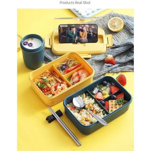 Hộp đựng cơm giữ nhiệt tặng kèm đũa thìa Hộp cơm văn phòng lúa mạch 3 ngăn giúp bảo quản đồ ăn vệ sinh sạch sẽ