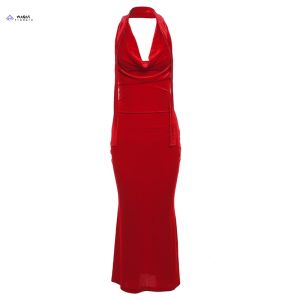 【COOL】 WaQas Klalien Party Red Deep V-neck Backless Bodycon Maxi Dress Fashion Women Charming Sleeveless Sling Dresses