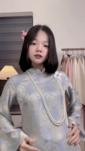 Áo Dài Thiên Thanh 4 tà Chất Liệu Gấm Tằm Phù hợp mặc đi chơi chụp hình