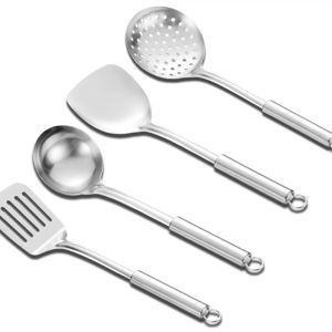 Nipiin Stainless Steel Kitchen Utensils set Thickened Cooking Shovel Frying Soup Spoon Colander Spatula