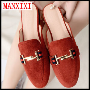 MANXIXI Fashion Flat Slippers Mules Sandals Big Size Slip On Leather Shoes For Women (32-44 Size)