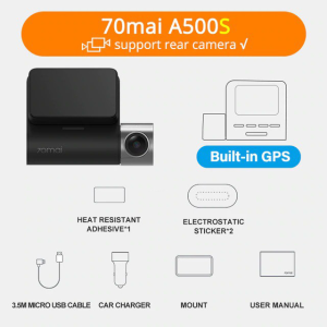 70mai A500 A500S Pro Plus with Rear Cam 1944P Dashcam Built-in GPS Cam Car DVR Camera Global English