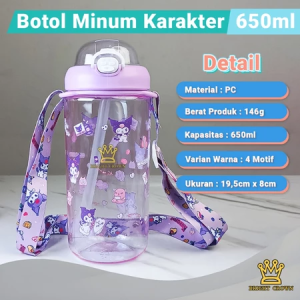 Bright Crown kids transparent drinking bottle 650 ml cute Sanrio character pattern spill-proof BPA free