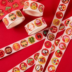 MOXIEQW 1 Roll Beaver Capybara Cartoon Sticker Decorative Self Adhesive DIY Seal Roll Stickers Cute New Year Label Sticker Spring Festival Gifts Label For Envelope Gift Seal