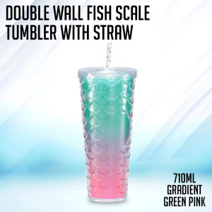 Printleaf 710ML Double Wall Fish Scale Tumbler Gradient Color with Straw