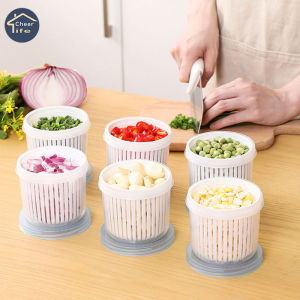 Cheer Life 1/2pcs 2 in 1 Kitchen Refrigerator Organizer Round Storage Drain Sealed Box for Ginger Garlic Onion Refrigerator Food Crisper Debris with Lid