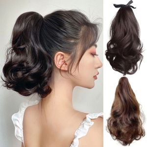 YOYO CHARMING Drawstring Short Wavy Ponytail Wig Synthetic Hair Extension Pony Tail Hairpiece Hair Accessories Invisible Claw Clip Ponytail Women