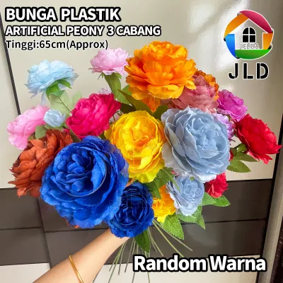 Artificial Peony 3 Cabang Bunga Palsu Plastik Buatan Imitasi Hias Dekor Buket Bouquet Rumah Pesta