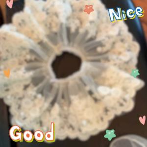 High-end sweet lace pearl big hair ring beige super fairy embroidery gentle lace ball hair rope headdress FS0979