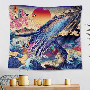 Kaze Ukiyo-E Tapestry ผนังพื้นกำแพงผ้าตกแต่งบ้านสไตล์ญี่ปุ่น Ins ที่แขวนผนังผ้าม่านพื้นหลังห้องนั่งเล่นในบ้านตกแต่ง