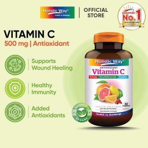 Holistic Way Antioxidant Vitamin C 500mg + Bioflavonoids – Supports Immunity Wound Healing Skin Health & Antioxidant Defence — Vegan (60 Caplets per bottle)