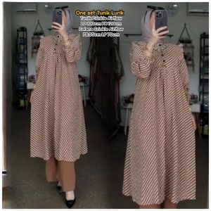 Lenia Set - One Set Wanita Long Tunik Crinkle Airflow Premium Setelan Wanita Kekinian Ruffle Lengan Panjang Andalusia Royal Tunik Ootd Outfit LD 110 cm