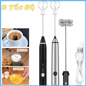 Máy đánh Trứng Cầm Tay Kèm Máy Tạo Bọt Cafe Chạy Điện Sạc USB 3 Tốc Độ Siêu Tiện Lợi