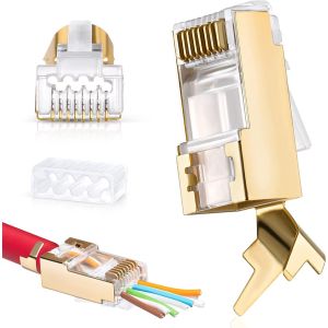 ZoeRax Cat7 RJ45 Connector Shielded Pass Through 8P8C Gold Plated RJ45 Plug 100PCS