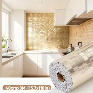 GURUNGMANI 40x300cm 3D Wall Sticker PVC Waterproof Gold Wallpaper 4mm Thick Self-Adhesive Wallpapers for Accenting Living Rooms Bathrooms Kitchens