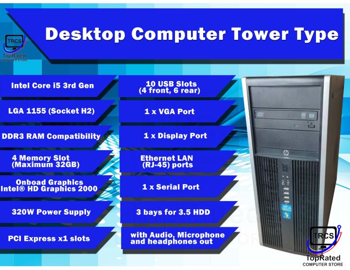 Desktop Computer HP Compaq 8200 Elite Tower Intel Core i5 3470 3.2GHz i5  3rd Gen (Used) (Preloved)