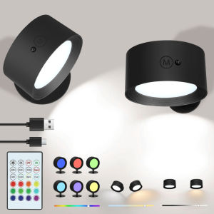 ชุดเชิงเทียนติดผนัง2ก้อนแบตเตอรี่ไฟติดผนัง LED แบบชาร์จไฟได้ทำงานด้วยรีโมท RGB และการควบคุมแบบสัมผัสโคมไฟติดผนังสำหรับอ่านหนังสือแม่เหล็กไร้สายแบบไร้สายสำหรับห้องนอนข้างเตียงห้องนั่งเล่นรูปภาพที่1การออกแบบแบบแยกส่วนและหมุนได้: ดีไซน์ที่ถอดออกได้ไม่เหมือนใ