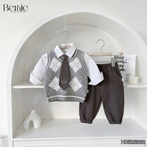 Set gi lê 4CT áo sơ mi dài tay áo gi lê rời quần kaki kèm cà vạt bé trai 9 tới 25kg BERNIE H0526B62