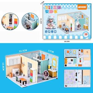 Mmluck miếng dán tự làm sổ lưu niệm Câu đố nhà búp bê phòng khách nhà bếp giấy 3D mini thủ công chơi giả vờ Búp Bê Giấy nhà trẻ em/trẻ em/trẻ mới biết đi