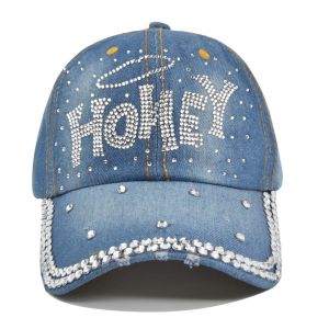 Topi Denim Tulisan Honey / Karakter STAR / LOVE  bling bling Cap baseball cewek
