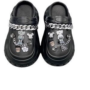 Crocs Charms Shoes Accessories Elf Hair Ball Buckle Violent Bear Decoration Shoes Flower Punk Style Silver Electroplated Chain for Crocs