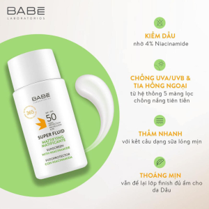 HÀNG NHẬP KHẨU - Kem chống nắng BABÉ Super Fluid Sunscreen SPF50 phổ rộng cho mọi loại da Babe 50ml - DuocmyphamDrAn