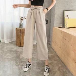 Plus Size S-4XL Women Casual Long Pants Linen & Cotton High Waist Muslimah Seluar Perempuan Slack Palazzo Tulang Trous