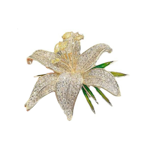 Stylish Lilies Brooch Pins Accessory Fashionable Lilies Brooch Pin Rhinestones Inlayed Lapel Pin For Any Occasion