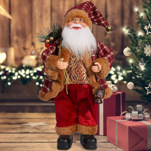 Christmas Sitting Standing Santa Claus Figurines Doll Cute 12inch Xmas Tree Party Ornament Table Office Fireplace Home Decor