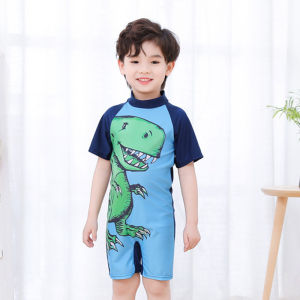 Kids Boys Dinosaur Graphic Print One-Piece Swimwear Polyester Sunscreen Swimsuit for Kids 3-10 Years Old