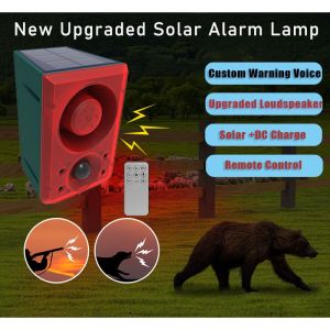 【 Alarm】Custom Voice Solar + DC Charge Alarm Lamp Anti-theft Animal Repeller 3 Modes Solar Motion Sensor Sound Light Volume Adjustment Remote Siren Alert Security Lights