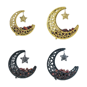 Iron Hollow Moon Shaped Tray for Eid Celebration Dessert and Pastries Serving Plate Small Storage Container
