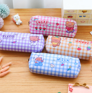 Túi đựng bút caro hình cute sắc màu chống nước đa năng cho học sinh