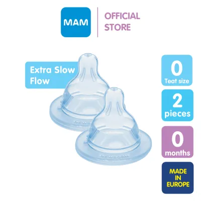 MAM Teats Size for Newborns SkinSoft Silicone Nipples for Baby Bottles - (Size 0) Extra Slow Flow (Pack of 2)