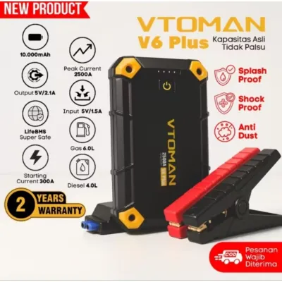 VTOMAN ORI - Vtoman V6 Plus 10000 Mah Jump Starter Aki Mobil Motor Power Bank Jumper Aki Alat Jamper Aki