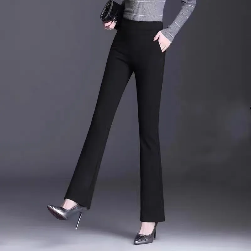 Women's High Waist Pants Autumn Casual Flared Pants Elasticity Wide Leg  Trousers Office White Pants