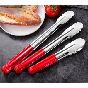 Kẹp gắp thức ăn đồ chiên nóng inox cán đỏ