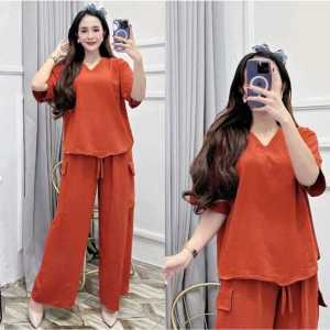 Premium Oneshop - Setelan cargo Wanita Dewasa | Set Crinkle airflow | setelan jumbo BB 80kg