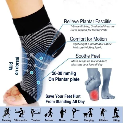 【COD+IN STOCK】1 Pair Plantar Fasciitis Compression Socks Foot Arch Support Pain Heel Relief Sock Elastic Comfort Anti Fatigue